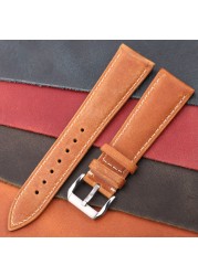 Oil Wax Genuine Leather Watchband Women Men Cowhide Watch Strap Band 18mm 20mm 22mm 24mm Watch Watch Bracelet Metal Clasp