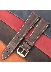 Oil Wax Genuine Leather Watchband Women Men Cowhide Watch Strap Band 18mm 20mm 22mm 24mm Watch Watch Bracelet Metal Clasp