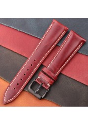 Oil Wax Genuine Leather Watchband Women Men Cowhide Watch Strap Band 18mm 20mm 22mm 24mm Watch Watch Bracelet Metal Clasp