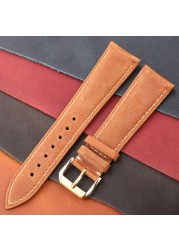 Oil Wax Genuine Leather Watchband Women Men Cowhide Watch Strap Band 18mm 20mm 22mm 24mm Watch Watch Bracelet Metal Clasp