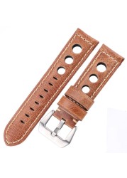 Cowhide Oil Wax Leather Watch Band, 22mm, 24mm, Dark Brown, for Men and Women, Genuine Leather, Fashionable, with Pin Buckle