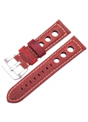 Cowhide Oil Wax Leather Watch Band, 22mm, 24mm, Dark Brown, for Men and Women, Genuine Leather, Fashionable, with Pin Buckle