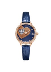 Quartz Watch for Women Luxury Fashion Leather Wristwatch Female Anniversary Gift Office Casual Shopping Rhinestone Heart Clock