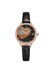 Quartz Watch for Women Luxury Fashion Leather Wristwatch Female Anniversary Gift Office Casual Shopping Rhinestone Heart Clock