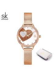 Fashion Casual Stainless Steel Women Quartz Watch Crystals Lady Holiday Gifts Beautiful Heart Rhinestone Dial Relojes Para Mujer