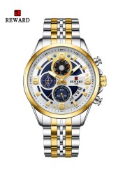 REWARD 2022 New Reward Men's Quartz Watches Multifunction Sports Wristwatch Chronograph Stainless Steel Luminous Watch Male Gift