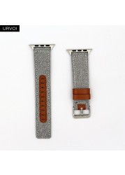 URVOI strap for apple watch 7 6 SE 5 4 3 2 1 band for iwatch canvas band 41 45mm outboard style leather back watch accessoiries