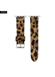 URVOI Band for Apple Watch Strap for iwatch Series 7 6 SE 5 4 3 2 1 Horse Fur Leather Leopard Print Pattern 40 44mm Comfortable