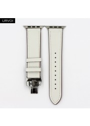 URVOI Deploy Buckle Band for Apple Watch 7 6 SE 5 4 3 Leather Strap for iwatch 41mm 45mm Single Round Design Butterfly Buckle