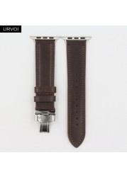 URVOI Deploy Buckle Band for Apple Watch 7 6 SE 5 4 3 Leather Strap for iwatch 41mm 45mm Single Round Design Butterfly Buckle