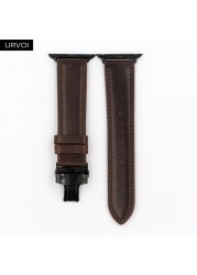 URVOI Deploy Buckle Band for Apple Watch 7 6 SE 5 4 3 Leather Strap for iwatch 41mm 45mm Single Round Design Butterfly Buckle