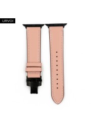 URVOI Deploy Buckle Band for Apple Watch 7 6 SE 5 4 3 Leather Strap for iwatch 41mm 45mm Single Round Design Butterfly Buckle