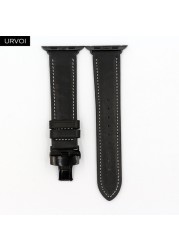 URVOI Deploy Buckle Band for Apple Watch 7 6 SE 5 4 3 Leather Strap for iwatch 41mm 45mm Single Round Design Butterfly Buckle