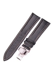 Soft Antique Watch Strap for Men and Women, Dark Brown, Genuine Leather, Metal, Butterfly Deployment Buckle, 18-24mm