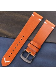 Oil Wax Genuine Leather Watch Band Handmade Cowhide Strap Women Men 18mm 20mm 22mm 24mm Quick Release Vintage Strap Accessories