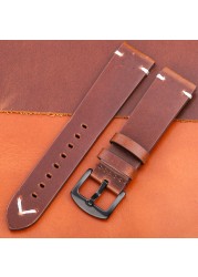 Oil Wax Genuine Leather Watch Band Handmade Cowhide Strap Women Men 18mm 20mm 22mm 24mm Quick Release Vintage Strap Accessories