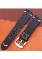 Oil Wax Genuine Leather Watch Band Handmade Cowhide Strap Women Men 18mm 20mm 22mm 24mm Quick Release Vintage Strap Accessories