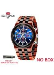 KUNHUANG Men Luxury Brand personality Sport Mens Watches Wooden Quartz Clock Men's Multifunction Wooden Watch Relogio masculino