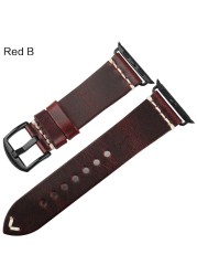 MAIKES Vintage Oil Wax Leather Watch Strap for Apple Watch Band 45mm 41mm 42mm 38mm Series 7/SE/6/5/4/3/2/1 IWatch Watch Wristbands