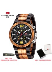 Kunhuang New Fashion Wooden Men's Watch Luxury Brand Multifunction Sports Mens Wristwatch Quartz Casual Relogio Masculino