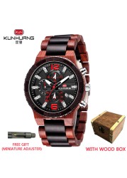 Kunhuang New Fashion Wooden Men's Watch Luxury Brand Multifunction Sports Mens Wristwatch Quartz Casual Relogio Masculino