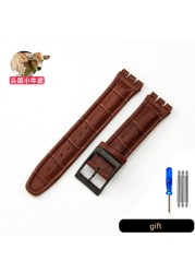 Genuine Leather Watch Strap For Swatch YCS YAS YGS Pin Buckle 17mm 19mm Female Watch Band Blue Red Black Accessories Watchband