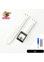 Genuine Leather Watch Strap For Swatch YCS YAS YGS Pin Buckle 17mm 19mm Female Watch Band Blue Red Black Accessories Watchband