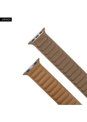 URVOI Leather Link for Apple Watch Band for iwatch Series 7 6 SE 5 4 3 2 1 Two Tone Strap with Magnet Loop Buckle 40 41 44 45mm