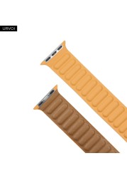 URVOI Leather Link for Apple Watch Band for iwatch Series 7 6 SE 5 4 3 2 1 Two Tone Strap with Magnet Loop Buckle 40 41 44 45mm