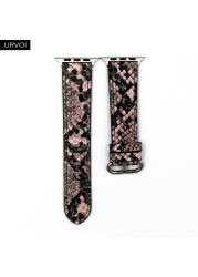 URVOI Leather Strap for Apple Watch Series 7 6 SE 5 4 3 2 1 Strap for iwatch band 41 45mm Microfiber with Python Modern Design