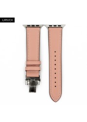 URVOI Deploy Buckle Strap for Apple Watch 7 6 SE 5 4 3 2 1 Strap for iwatch Strap Round Single Swift Leather Butterfly Buckle