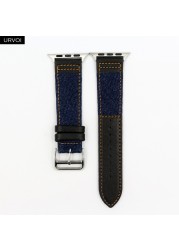 URVOI Jeans Strap for Apple Watch 7 6 SE 5 4 Leather Strap Jean Canvas Durable iwatch Wrist Strap Compatible Adapters