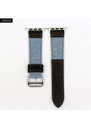 URVOI Canvas Band for Apple Watch Series 7 6 SE 5 4 3 2 1 Strap for iwatch 41 45mm Jeans with Leather Back Wrist Band 38 42mm