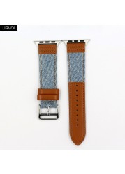 URVOI Canvas Band for Apple Watch Series 7 6 SE 5 4 3 2 1 Strap for iwatch 41 45mm Jeans with Leather Back Wrist Band 38 42mm