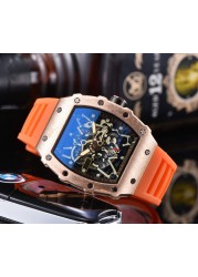 2022 Richard Men's High Quality Diamond Quartz Watch Hollow Glass Back Stainless Steel Case Black Rubber Watch