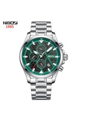 NIBOSI Mens Watches Top Brand Sports Waterproof Stainless Steel Blue Quartz Watch Men Military Wristwatch Relogio Masculino