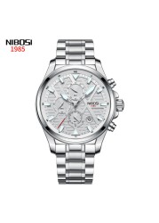 NIBOSI Mens Watches Top Brand Sports Waterproof Stainless Steel Blue Quartz Watch Men Military Wristwatch Relogio Masculino