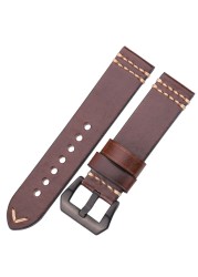 Handmade Watch Band Genuine Leather Watchband 20mm 22mm 24mm Brown Blue Yellow Women Men Cowhide Leather Strap Bracelet Accessories