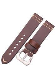 Handmade Watch Band Genuine Leather Watchband 20mm 22mm 24mm Brown Blue Yellow Women Men Cowhide Leather Strap Bracelet Accessories