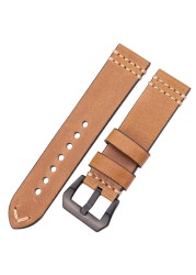 Handmade Watch Band Genuine Leather Watchband 20mm 22mm 24mm Brown Blue Yellow Women Men Cowhide Leather Strap Bracelet Accessories