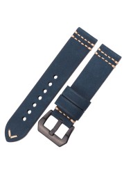 Handmade Watch Band Genuine Leather Watchband 20mm 22mm 24mm Brown Blue Yellow Women Men Cowhide Leather Strap Bracelet Accessories