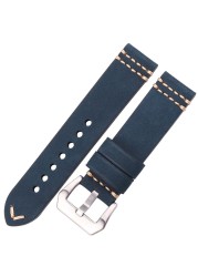 Handmade Watch Band Genuine Leather Watchband 20mm 22mm 24mm Brown Blue Yellow Women Men Cowhide Leather Strap Bracelet Accessories