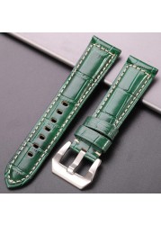 Gennuine Leather Watch Band 5 Colors Crocodile Pattern Women Men 20mm 22mm 24mm Strap With Silver Black Steel Buckle Watchband