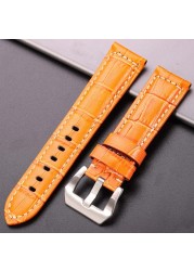 Gennuine Leather Watch Band 5 Colors Crocodile Pattern Women Men 20mm 22mm 24mm Strap With Silver Black Steel Buckle Watchband