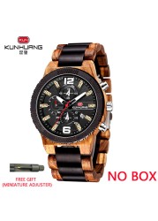 KUNHUANG Top Luxury Wooden Watches Men Sport Chrono Quartz Watches Men Date Luminous Wooden Watch Man Relogio Masculino