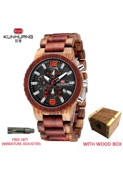 KUNHUANG Top Luxury Wooden Watches Men Sport Chrono Quartz Watches Men Date Luminous Wooden Watch Man Relogio Masculino