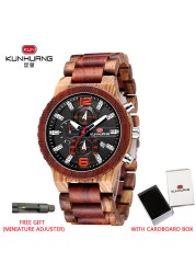 KUNHUANG Top Luxury Wooden Watches Men Sport Chrono Quartz Watches Men Date Luminous Wooden Watch Man Relogio Masculino