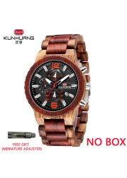 KUNHUANG Top Luxury Wooden Watches Men Sport Chrono Quartz Watches Men Date Luminous Wooden Watch Man Relogio Masculino