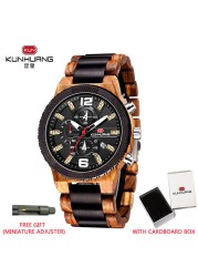 KUNHUANG Wooden Men Watches Luxury Famous Top Brand Men's Fashion Casual Watch Wooden Quartz Wristwatches Relogio Masculino