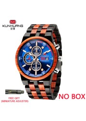 Kunhuang Men's Luxury Brand Personality Sports Mens Wooden Watches Quartz Clock Men Multifunctional Wooden Watch Relogio masculino